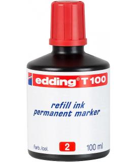 Edding T100 Bote de Recarga para Rotulador Permanente - Capacidad 100ml - Color Rojo