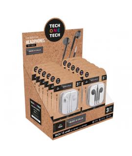 TechOneTech Ear Tech Expositor de 12 Auriculares Intraurales - Microfono Integrado - Mini Jack 3.5mm - Asistente Voz - Cable de 