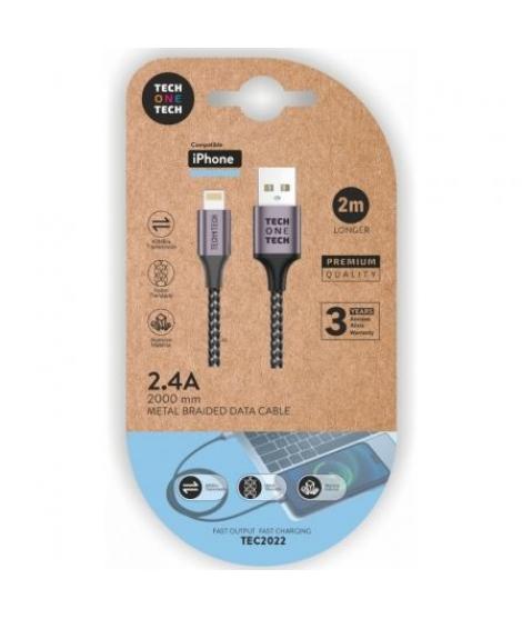 TechOneTech Cable USB-A Macho a Lightning Macho 2m - Recubierto de Nylon Trenzado