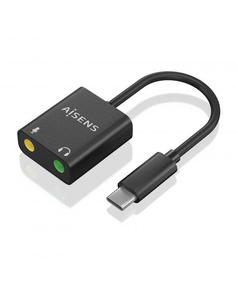 Aisens Conversor USB-C a Audio 48KHz - USB-C/M-2xJACK 3.5/H - 10cm - Color Negro