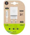 TechOneTech Cargador Doble de Pared + Cable USB-A a Micro-USB 2.4 1m - Recubierto de Nylon Trenzado