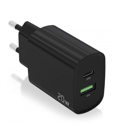 Aisens Cargador 20W - 1xUSB-C PD3.0 - 1xUSB-A QC3.0 - Color Negro