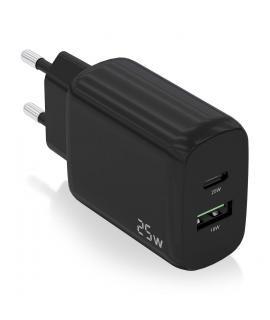 Aisens Cargador 25W - 1xUSB-C PD3.0 - 1xUSB-A QC3.0 - Color Negro