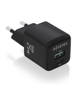 Aisens Cargador Gan 25W - 1xUSB-C PD3.0 QC4.0 - 1xUSB-A QC3.0 - Color Negro