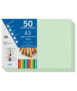 Dohe Cartulinas A3 - 50 Hojas - Gramaje de 180g - Ideal para Manualidades y Proyectos Escolares - Color Verde