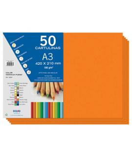 Dohe Cartulinas A3 - 50 Hojas - Gramaje de 180g - Ideal para Manualidades y Proyectos Escolares - Color Naranja