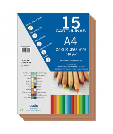 Dohe Paquete de 15 Hojas de Cartulinas A4 - Gramaje de 180g - Colores Variados - Ideal para Manualidades y Proyectos Escolares