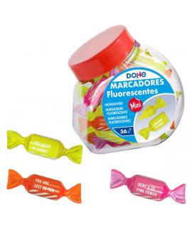 Dohe Candy Bote de 36 Marcadores Fluorescentes - Punta Biselada de 1-4mm - Tinta Extrafluorescente Base Agua - Colores Surtidos