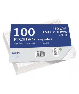 Dohe Fichas de Cartulina Offset Blanca de 180g - 100 Unidades - Rayadas
