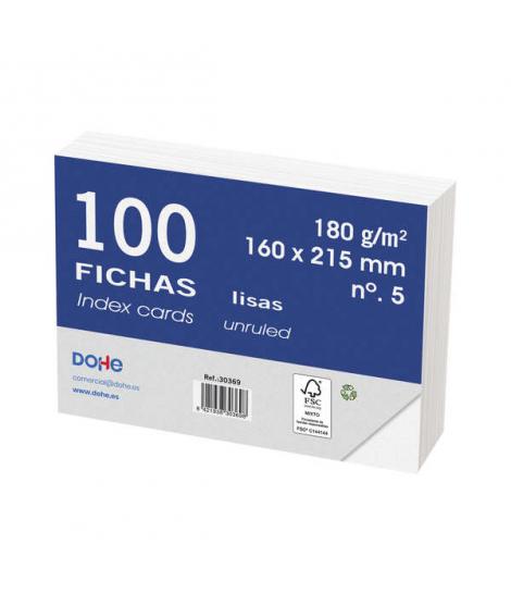 Dohe Fichas de Cartulina Offset Blanca - 180g - Paquete de 100 Fichas - Lisas