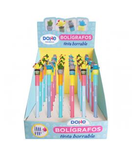 Dohe Expositor de 36 Boligrafos Cactus - Tinta Azul Borrable - Capucha con Motivo Cactus