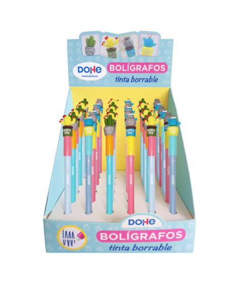 Dohe Expositor de 36 Boligrafos Cactus - Tinta Azul Borrable - Capucha con Motivo Cactus
