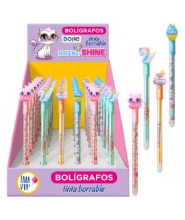 Dohe Boligrafos Borrables - Cuerpo de Plastico en Colores Vivos - Tapa Decorada con Motivos Diferentes - Punta de Bola Metalizad