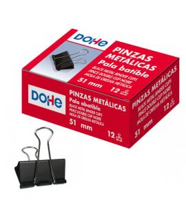 Dohe 12 Pinzas Metalicas Sujetapapeles de Pala Abatible - 50mm - Acero de Gran Resistencia - Color Negro