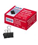 Dohe 12 Pinzas Metalicas Sujetapapeles de Pala Abatible - 50mm - Acero de Gran Resistencia - Color Negro