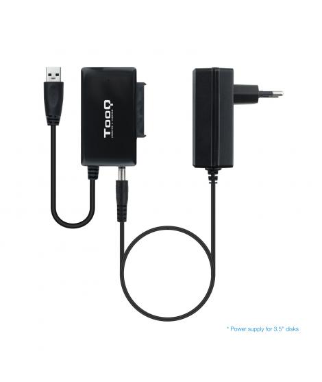 Tooq Adaptador USB 3.0 USB-A a SATA para Discos Duros de 2.5? y 3.5? con Alimentador - Color Negro