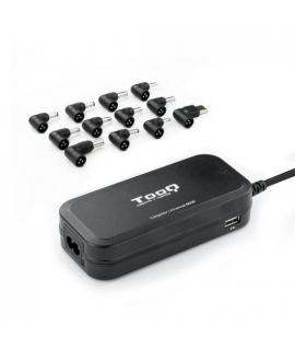 Tooq Cargador Universal Automatico para Portatil 90W - 2x USB - 12 Adaptadores - Voltaje 12-20V