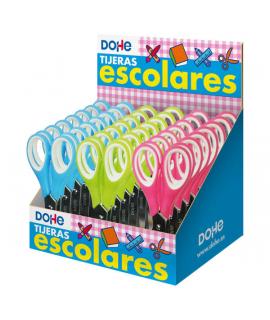 Dohe Expositor de 24 Tijeras Escolares de 125mm - Hojas de Acero Inoxidable - Puntas Redondeadas - Mango Ergonomico de Plastico 