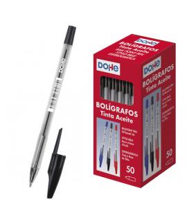 Dohe Boligrafos de Tinta a Base de Aceite - Punta de Bola Metalica de 1mm - Trazo de 0.4mm - Cuerpo Transparente y Capucha Venti