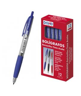 Dohe Boligrafos Retractiles de Tinta a Base de Aceite - Punta Bola de 1mm - Trazo de 0.4mm - Cuerpo Transparente con Grip de Cau