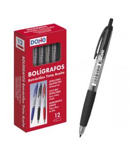 Dohe Boligrafos Retractiles de Tinta a Base de Aceite - Punta de Bola Metalica de 1mm - Trazo de 0.4mm - Cuerpo Transparente