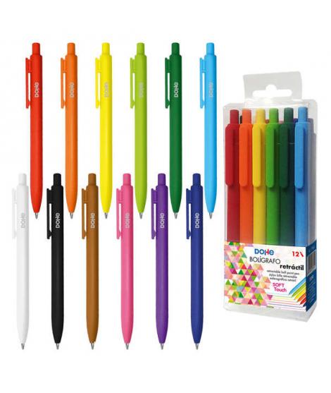 Dohe Pack de 12 Boligrafos Retractiles - Tinta a Juego con el Cuerpo - Blister Incluido