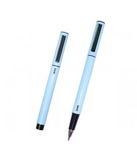 Dohe Boligrafos Elegantes de Metal Ligero - Cuerpo Ovalado Azul Ergonomico - Capucha con Clip - Fabricados en Aluminio - Tinta A