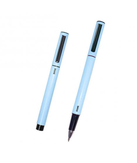 Dohe Boligrafos Elegantes de Metal Ligero - Cuerpo Ovalado Azul Ergonomico - Capucha con Clip - Fabricados en Aluminio - Tinta A