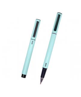 Dohe Boligrafos Elegantes de Aluminio - Cuerpo Ovalado en Verde - Ligeros y Ergonomicos - Capucha con Clip - Tinta Azul