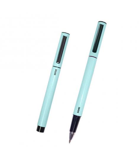 Dohe Boligrafos Elegantes de Aluminio - Cuerpo Ovalado en Verde - Ligeros y Ergonomicos - Capucha con Clip - Tinta Azul