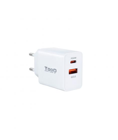 Tooq Cargador de Pared USB 3.0 18W, USB-C 20W - Carga Rapida - Color Blanco