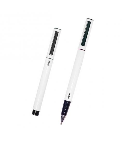 Dohe Boligrafos Elegantes de Metal Ligero - Cuerpo Ovalado Blanco - Ergonomicos y Deslizamiento Perfecto - Capucha con Clip - Fa