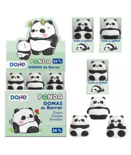 Dohe Expositor de 24 Gomas de Borrar Panda - Fabricada en PVC - Forma de Panda - Suave y Agradable Tacto - Caja Transparente Ind