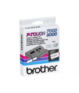 Brother TX231 Cinta Laminada Original de Etiquetas - Texto Negro sobre Fondo Blanco - Ancho 12mm x 15 metros