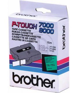Brother TX751 Cinta Laminada Original de Etiquetas - Texto Negro sobre Fondo Verde - Ancho 24mm x 15 metros