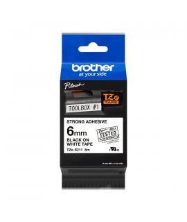 Brother TZeS211 Cinta Laminada Super Adhesiva Original de Etiquetas - Texto negro sobre fondo blanco - Ancho 6mm x 8 metros