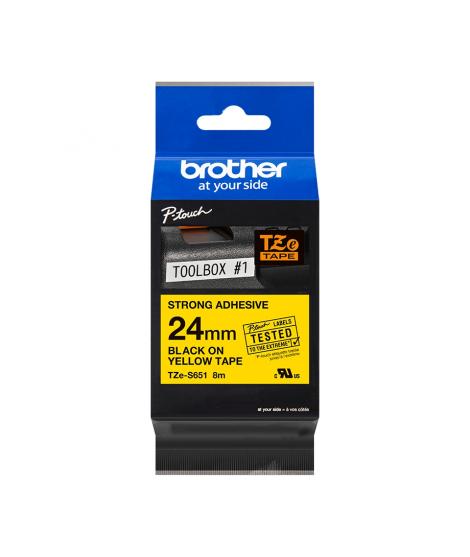 Brother TZeS651 Cinta Laminada Super Adhesiva Original de Etiquetas - Texto negro sobre fondo amarillo - Ancho 24mm x 8 metros