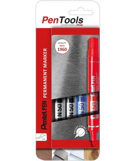 Pentel PenTools Pack de 4 Rotuladores Permanentes Industriales Pentel Pen N50 - Punta Conica Resistente y Duradera - Trazo 2mm -