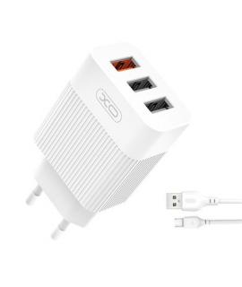 XO L72 Pack Cargador de Corriente 1x USB-A 18W Carga Rapida 3.0, 2x USB-A + Cable USB-A a MicroUSB