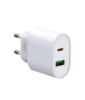 XO L81A Cargador de Corriente Tipo C y USB QC 3.0 20W - Carga Rapida - Salida con Proteccion Inteligente - Color Blanco