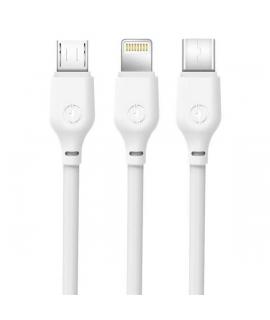 XO Cable de Carga Rapida 3 en 1 - Micro, Tipo C y Lightning a USB - 1m - Color Blanco