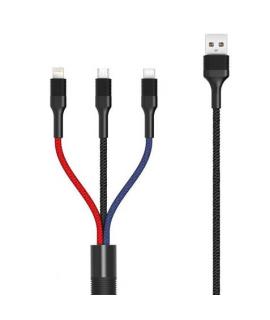 XO Cable Trenzado USB-A Macho a USB-C, MicroUSB y Lightning - Carga Rapida 2A - Longitud 1.20m