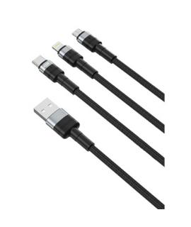 XO Cable NBQ191 Carga Rapida 40W 3 en 1 - Micro + Tipo C + Lightning a USB