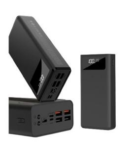 XO PR123 Powerbank 30000mAh - 4 Salidas USB-A - Entradas microUSB, USB-C y Lightning - Pantalla LCD - Funcion Linterna - Carga