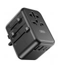 XO Adaptador de Viaje Universal - Conexiones para mas de 150 Paises - Salida de hasta 2500W - Puerto USB-C de 65W - Salida de Ci