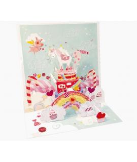 Pictura Tarjeta 3D Pop-Up Unicornio - 16x16cm - Tematica Unicornio - Embolsada Individualmente - Incluido Sobre Blanco - Papel c