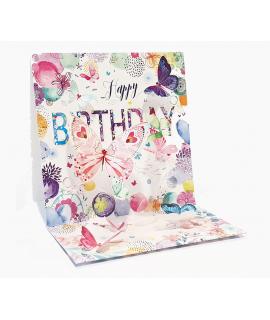 Pictura Tarjeta 3D Pop-Up Mariposas - 16x16cm - Tematica de Mariposas - Embolsada Individualmente - Incluido Sobre Blanco - Pape