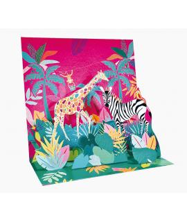 Pictura Tarjeta 3D Pop-Up - 16x16cm - Tematica Jungla - Embolsada Individualmente - Incluye Sobre Blanco - Papel con Certificaci