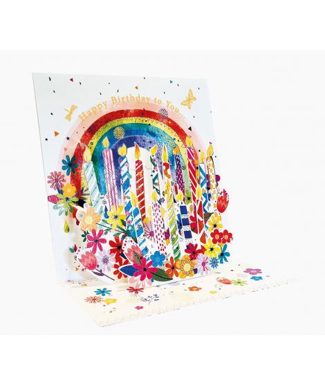 Pictura Tarjeta 3D Pop-Up - 16x16cm - Tematica Velas de Cumpleaños - Embolsada Individualmente - Incluido Sobre Blanco - Papel c
