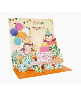 Pictura Tarjeta 3D Pop-Up - 16x16cm - Tematica Buhos - Embolsada Individualmente - Incluye Sobre Blanco - Papel con Certificacio